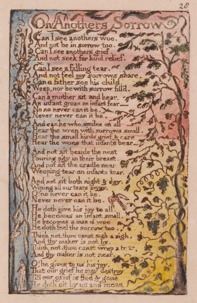 Songs of Innocence and of Experience, Plate 28, On Anothers Sorrow (Bentley 27) by William Blake